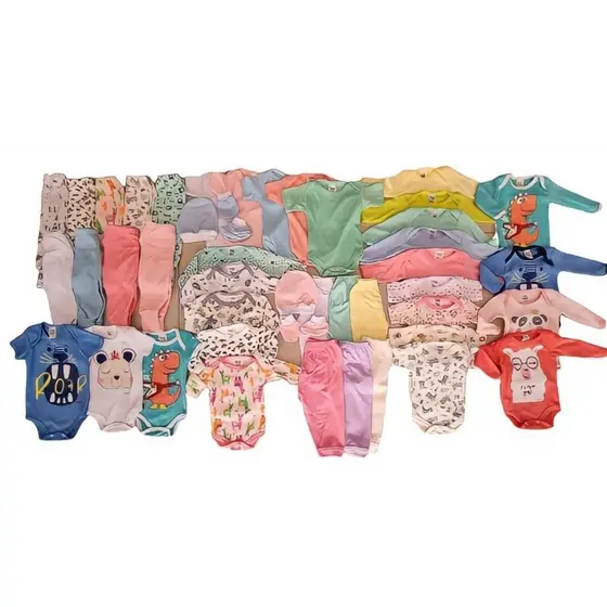 kit enxoval body mijão touca e meia 24  ou 12 peças bebê menino e menina Algodão
