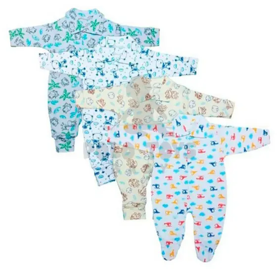 Kit 3 Macacão Estampado menino e menina 100% algodão vira pé bebê
