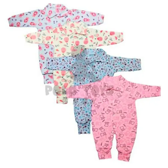 KIt 3 Macacão menina e menino 100% algodão estampado vira pé bebê.