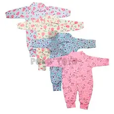 KIt 3 Macacão menina e menino 100% algodão estampado vira pé bebê.