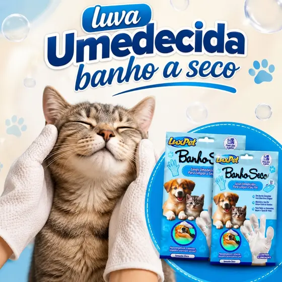 Luva Descartável Umedecida Gato Banho A Seco Para Gato