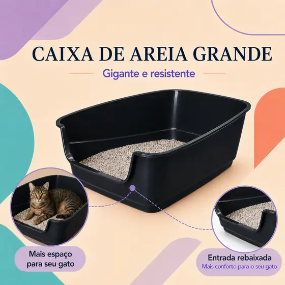 Caixa De Areia Grande + Pá Higiênica Com Borda Alta Para Gato