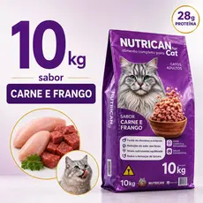 Ração Para Gato Adulto 10,1kg Nutrican Sabor Carne Frango 28g Proteína Sem Corante
