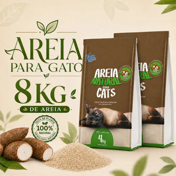 Areia Gato Mandioca Biodegradável 8kg