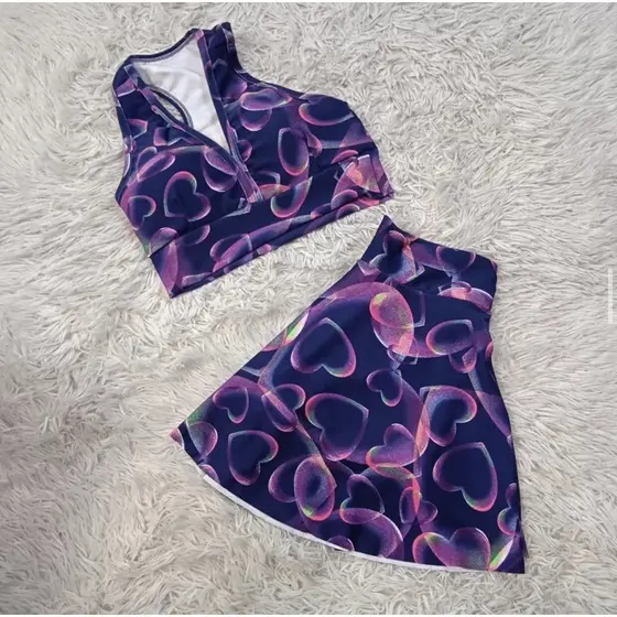 Conjunto Para Academia Short Saia com bolso + Top Nadador Com Bojo Removivel