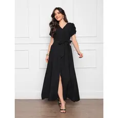 Vestido Longo Feminino Fenda na frente com laço e bolso maguinha - marrant