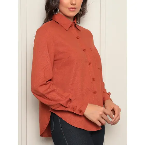 Camisa Social Manga longa de Linho Botoes e bolso