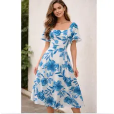 Vestido Midi Feminino Manga Curta Princesa Elegante