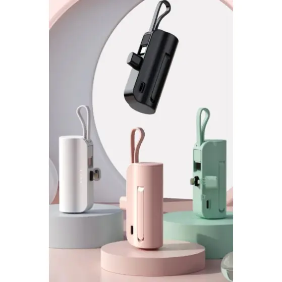 Mini Power Bank 5000mAh 2 em 1 Carregador Portátil para iPhone e Tipo C