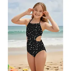 Maiô Biquini Infantil Preto Bolinhas Brancas Minimalista Fofo Forrado UV 50+ Praia Piscina Natação