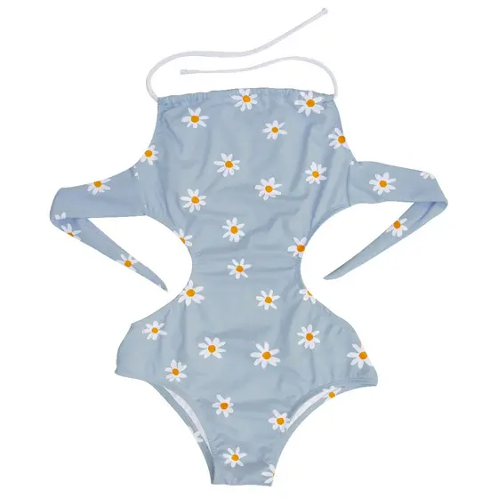 Maio Infantil Body Forrado Maiô Engana Mamãe Para Meninas Natação Moda Praia Flores Kawaii Azul