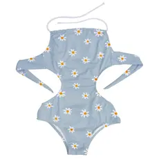 Maio Infantil Body Forrado Maiô Engana Mamãe Para Meninas Natação Moda Praia Flores Kawaii Azul