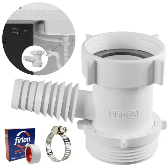Adaptador Para Máquina de Lavar Louça + Abraçadeira Aço Inox 1" + Fita Veda Rosca