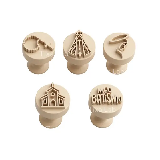 Kit 5 Carimbos Marcadores Brigadeiro e Doces - Batismo Nossa Senhora Terço Igreja Religiosos Batizado Crisma Comunhão