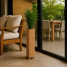 Vaso Decorativo Para Plantas Flores Artificiais Fibra Sintética Coluna Artesanal