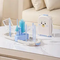 Kit Limpeza Mamadeira Bebê Portátil Escovas + Suporte Secador Compacto para Viagem