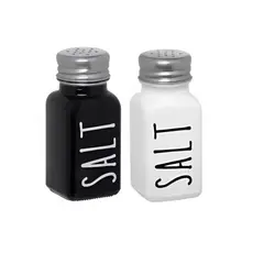 Saleiro Preto ou Branco de mesa posta em vidro Tampa Inox Manhattam 80ml