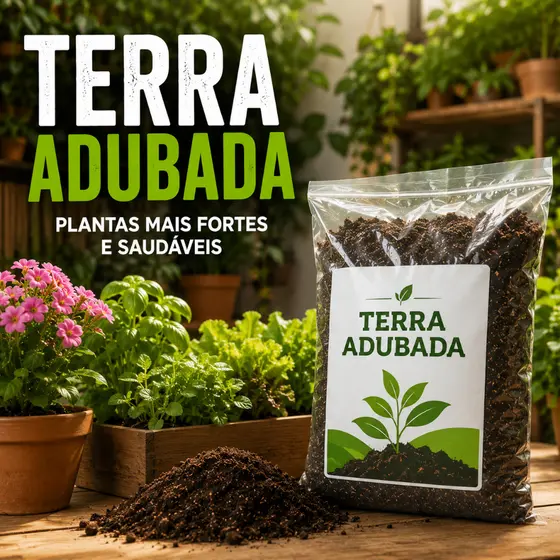 Terra Adubada Para Plantas Substrato Rico em Nutrientes P/ Vasos, Horas e Jardins