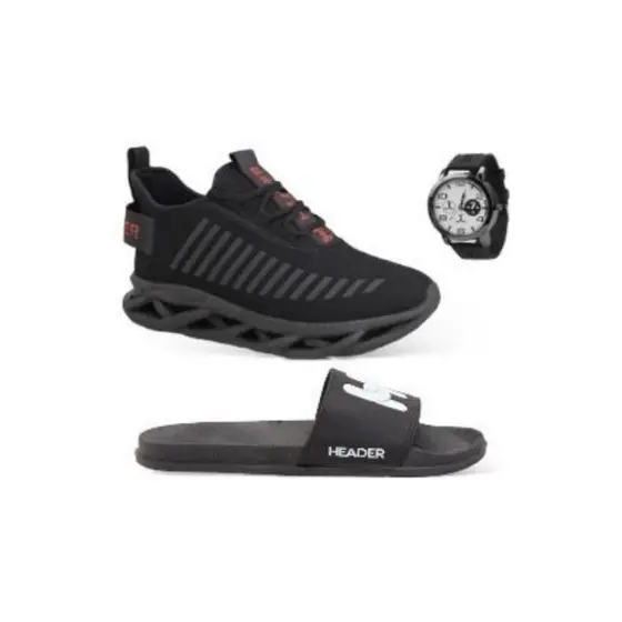 Kit Tênis Masculino Header Infinite Caminhada Esportivo + Slide + Relógio