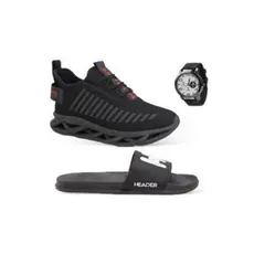 Kit Tênis Masculino Header Infinite Caminhada Esportivo + Slide + Relógio