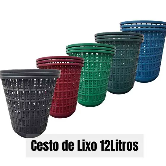 Cesto De Lixo Plástico 12L Lixeira Varias Cores Para Escritório Casa Barato, Kit 1 3 ou 6 Unidades