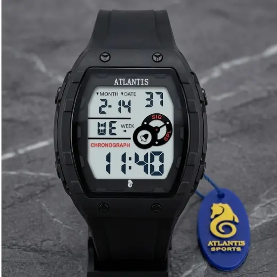 Relógio Digital Quadrado A Prova D Água, Relógio Atlantis Original Pulseira de Borracha