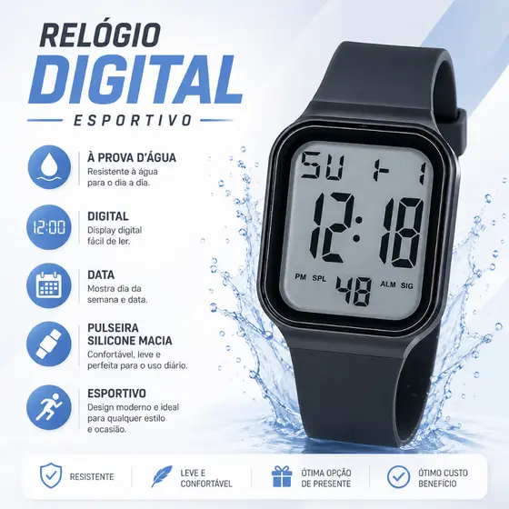 Relógio Masculino e Feminino Esportivo Digital A Prova D Água