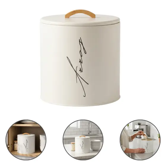 Pote Hermético Para Arroz E Mantimentos Grande De Metal Alça Em Bambu 5 Kg