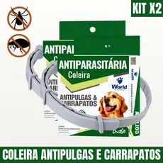 2 Coleiras Contra Pulgas e Carrapatos Antiparasitária Dugs Para Cães World