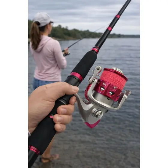 MOLINETE DE PESCA FEMININO HARPOON 6000 ROSA COM LINHA ROSA 0,40MM 3 ROLAMENTOS ELAS NA PESCA
