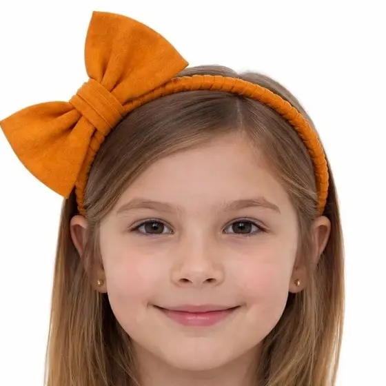 Tiara Infantil Laço em Pé Laranja Algodão Arco Flexível Encapado Várias Cores