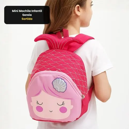 Mini Mochila Infantil Sereia Encantadora Colorida Pequena Crianças 25cm x 19cm