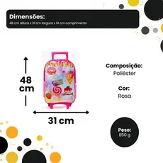 Mochila Infantil Rodinha Rosa Leve Escola Viagem Transporte