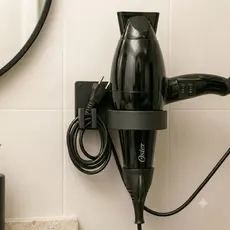 Suporte Secador De Cabelo Parede Adesivo Dupla Face Banheiro Organizador De Cabo Sem Furo Prático Preto e Branco