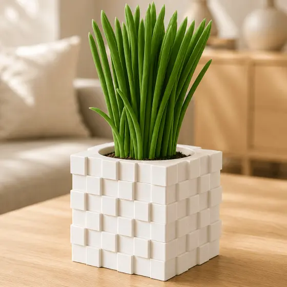 Vaso Decorativo Cachepot Cubo Pixel 7cm Preto Branco Para Suculentas Cactos Mesa Escritório