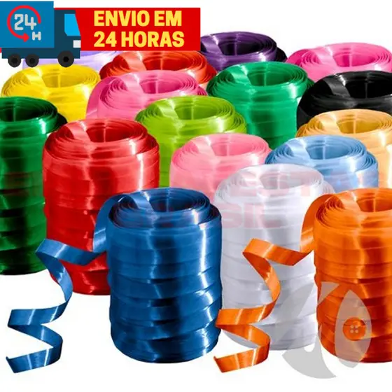 Rolo de Fitilho 50 metros 5mm Para Arco Fita Tira Balões Arranjos Enfeites Varias Cores