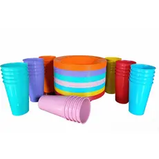 Kit Copos 300ml + Pratos Fundos Redondos de Plástico Festas, Merenda, Crianças
