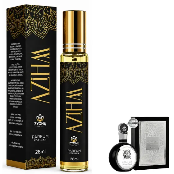 Perfume Árabe Masculino Azihm 28ml Zyone - Longa Duração - Aromático Fougere Elegância, Luxo