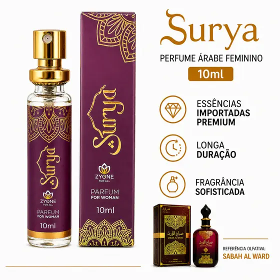 Perfume Árabe Feminino Surya 10ml  Zyone - Floral Intenso - Alta fixação, Luxo, Elegância