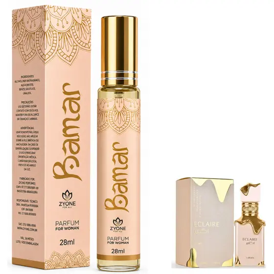 Perfume Árabe Feminino Bamar 28ml 12h Fixação Zyone - Floral Moderada