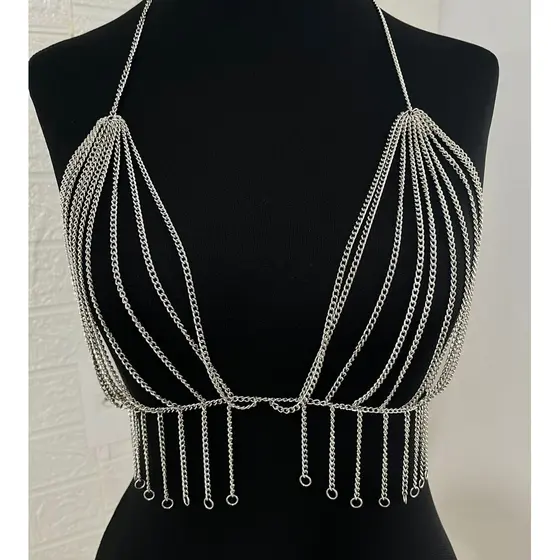 Bodychain top corporal sutiã folheado Ouro e Prata Festival