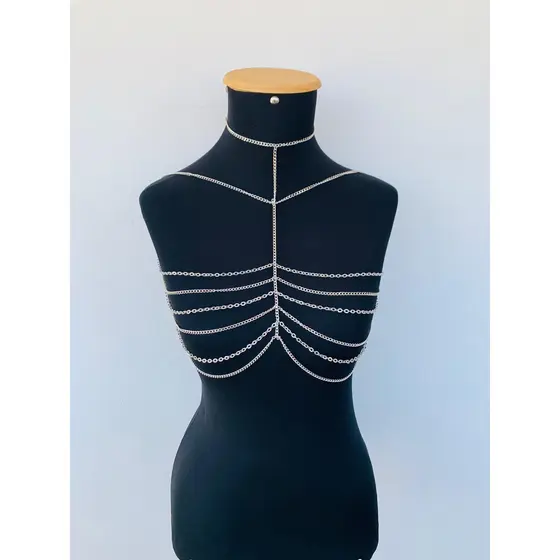 Body chain sutiã top em correntes em camadas tendência festa