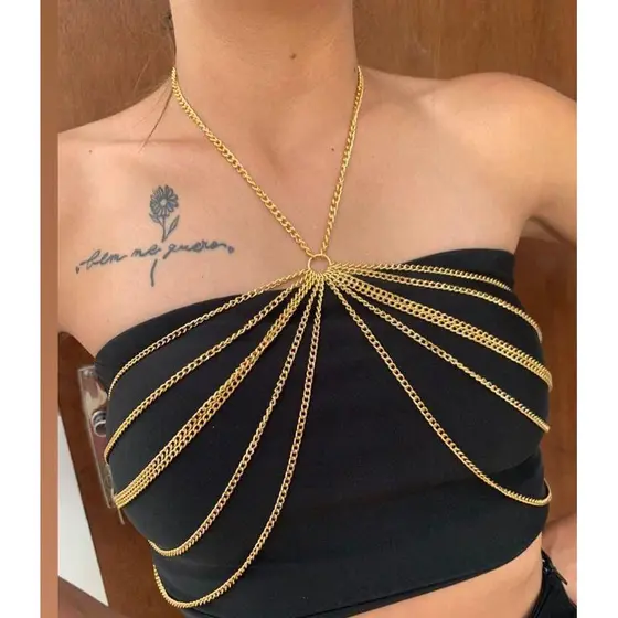 Bodychain Sutiã de correntes corporal banhado Ouro e Prata