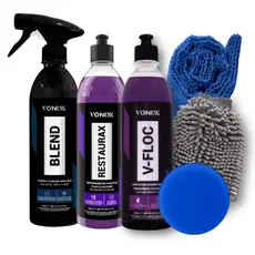 Kit Lavagem Automotiva Shampoo V-Floc Cera Blend Black Restaurax Vonixx
