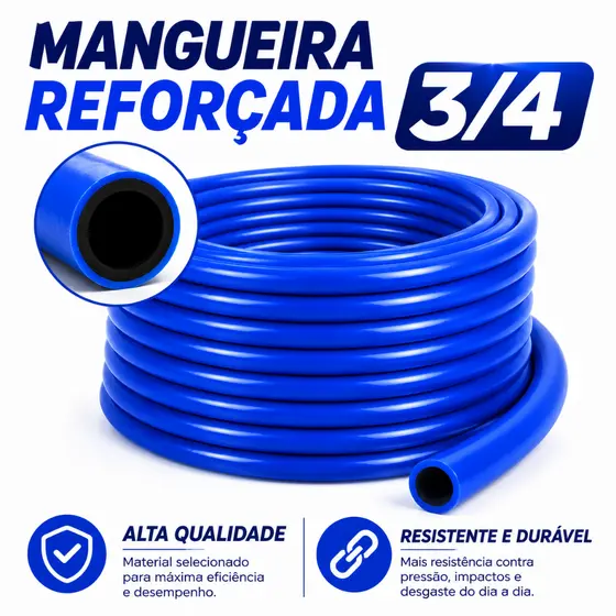 Mangueira 3/4 Jardim Azul Laranja 40 metros Reforçada Alta Pressão Flexível Irrigação Quintal Sítio