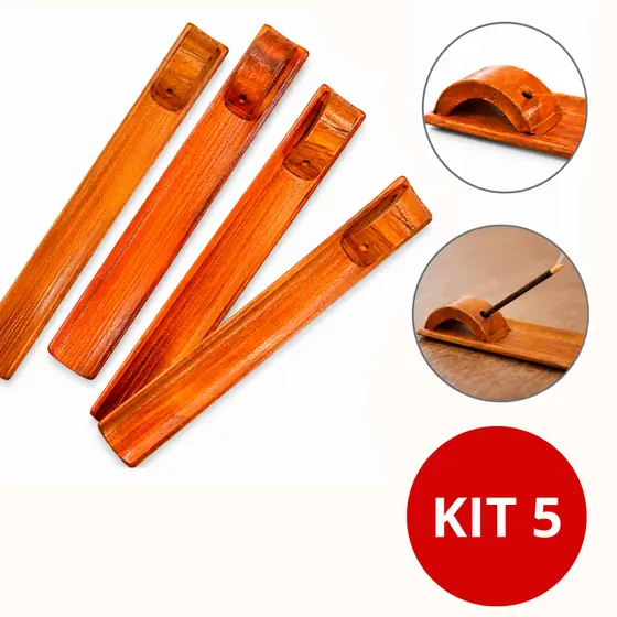 Kit 5 Incensario de Madeira Suporte para Incenso Porta Incenso Régua de Madeira