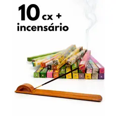 Incenso Natural Aromas Sortidos Special Blend 10 Caixas 80 Varetas e Porta Incenso Régua de Madeira