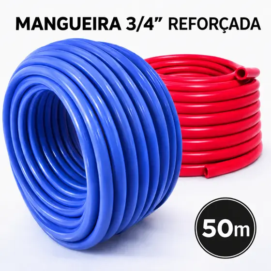 Mangueira Jardim 3/4 Reforçada Alta Pressão Flexível Azul e Laranja Irrigação Sitio 50m
