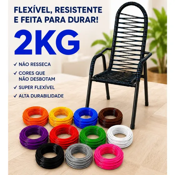 Cordinha Cadeira Cordão Espaguete Colorida 2Kg Pvc Alta Resistência Artesanato Varanda Premium