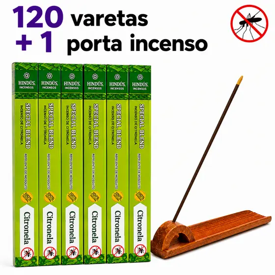 Incenso Natural Citronela Repelente Special Blend 15 Caixas Com 120 Varetas e 1 Porta Incenso Régua de Madeira